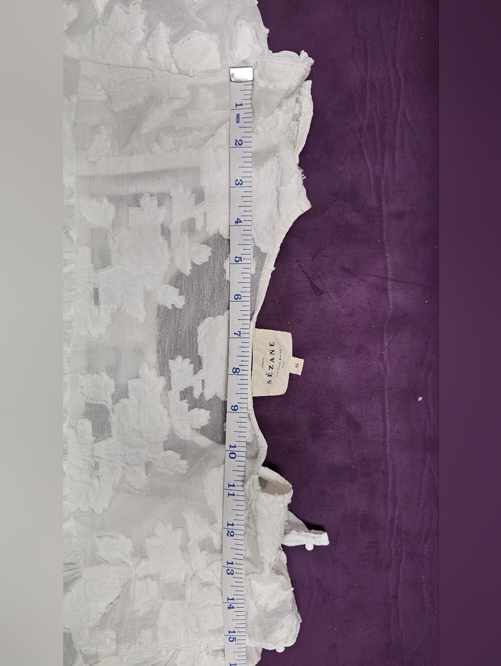 Sezane Jordanna Blouse White Floral Devoré Lace Ruffle Puff Sleeve Sz EU 46 US14 - Picture 11 of 11